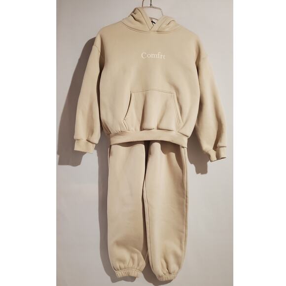 Comfrt Signature Soft Hoodie Sweatpants Lounge Set Big Kids Size L Bone Beige